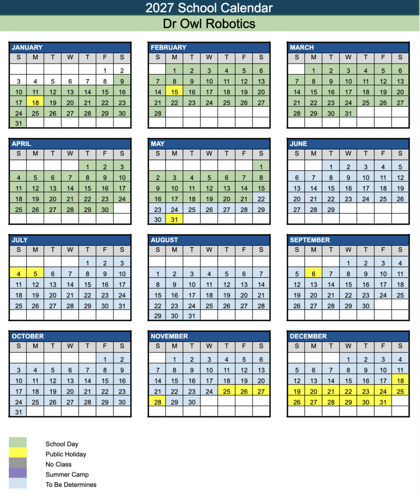 2027 Year Calendar